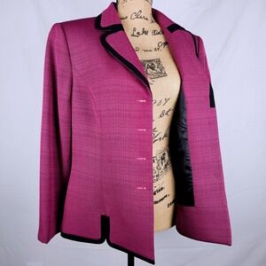 Suit Studio Women's Blazer Jacket Burgundy Black Trim Size 14